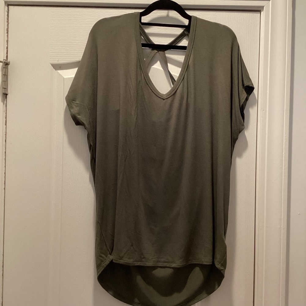 Express Khaki Short Sleeve V- Neck Criss Top ( Color: Light Army Green) (Large ) - Picture 1 of 3
